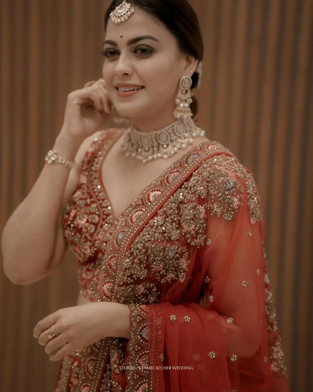 Anusree Nair Wearing Beautiful Earrings Jewellery Red Lehenga Choli